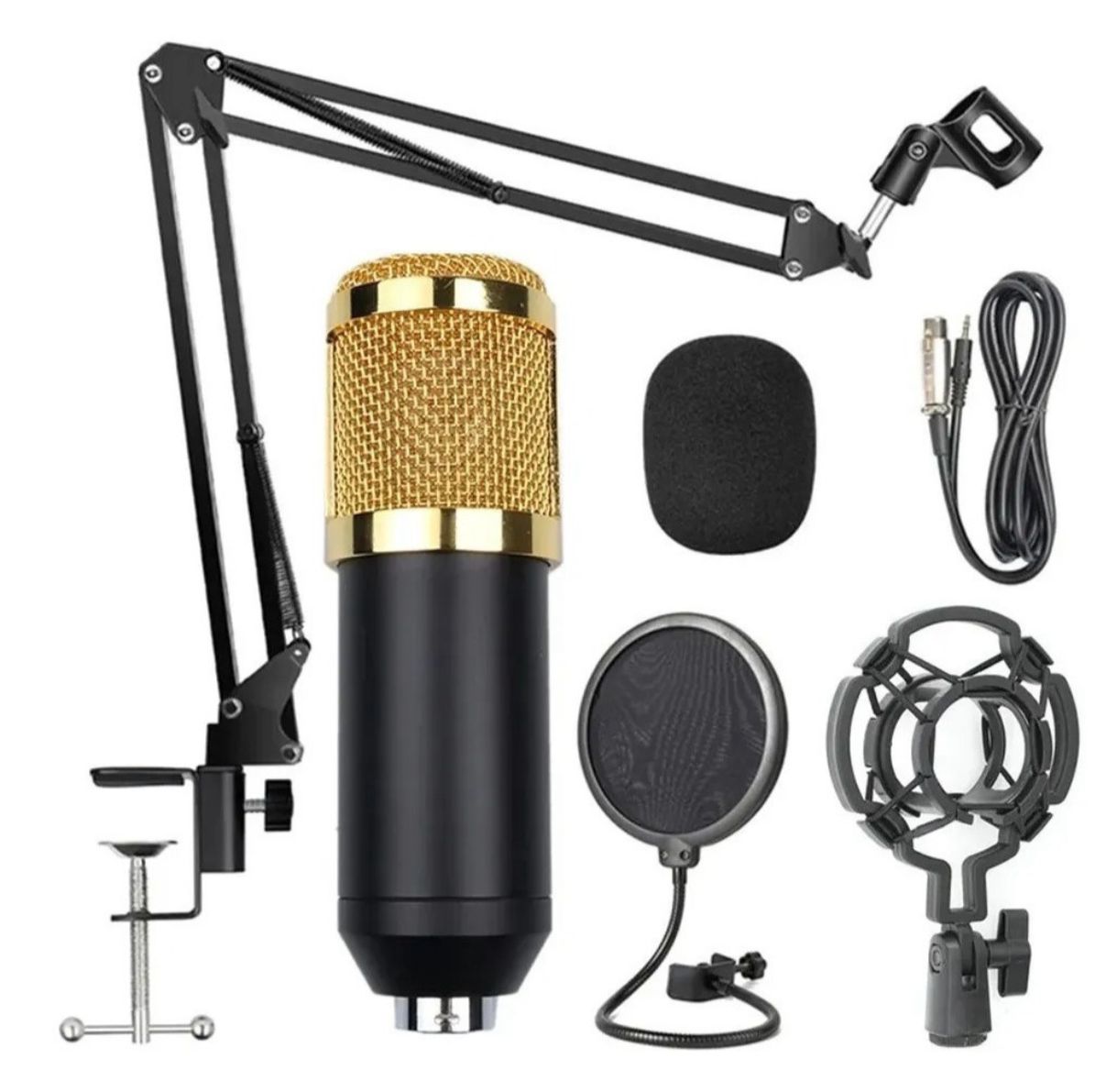	 Micrófono Condensador Estudio Profesional Voz E Instrumentos Brazo Tijera Y Filtro